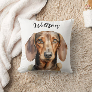 Coussin Aquarelle de chien teckel mignon