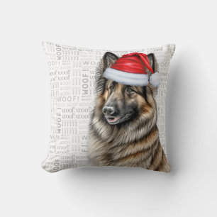 Coussin Aquarelle de chien Tervuren Belgique Noël
