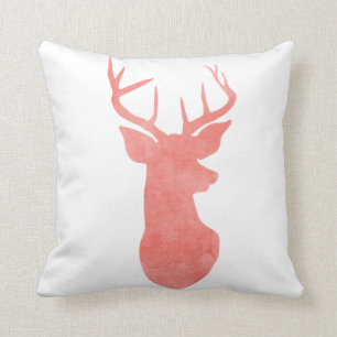 Coussin Aquarelle de corail Antler/cerf commun moderne