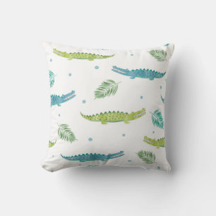 Coussin Aquarelle de crocodile : Motif Vintage d'alligator