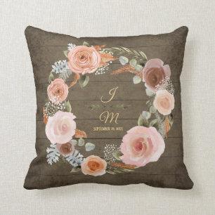 Coussin Aquarelle de feuillage de feuillage floral Peony B