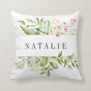 Coussin Aquarelle de feuillage vert sauvage personnalisée