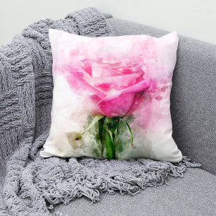 Coussin Aquarelle de fleur rose - wb