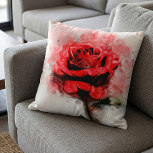 Coussin Aquarelle de fleur rouge - wb