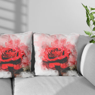 Coussin Aquarelle de fleur rouge - wb