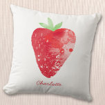 Coussin Aquarelle de fraise personnalisée<br><div class="desc">Peinture à l'aquarelle de fraise douce en rouge,  rose et blanc. Art original de Nic Squirrell. Modifiez le nom pour personnaliser.</div>