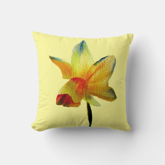 Coussin Aquarelle de la Daffodiaque jaune Art floral de pr (Recto)