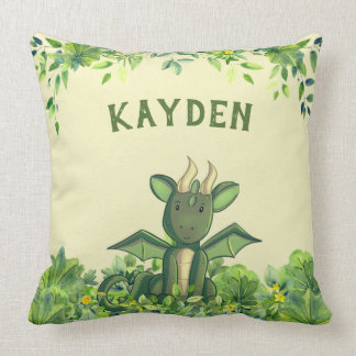 Coussin Aquarelle de la forêt verte Bébé Dragon