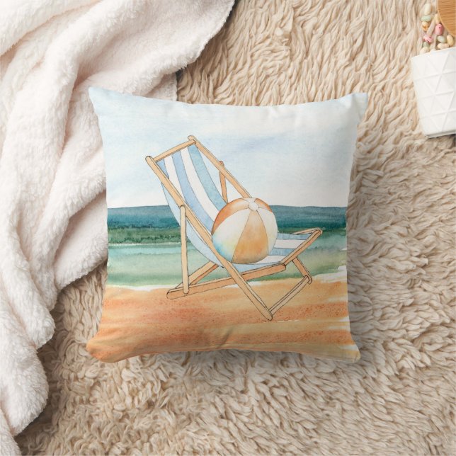 Coussin Aquarelle de la scène de plage (Couverture)