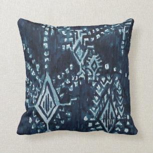 Coussin Aquarelle de la tribu Ikat d'Indigo Satellite