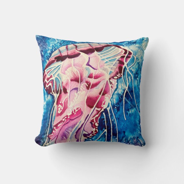 Coussin Aquarelle de méduse art océanique (Recto)