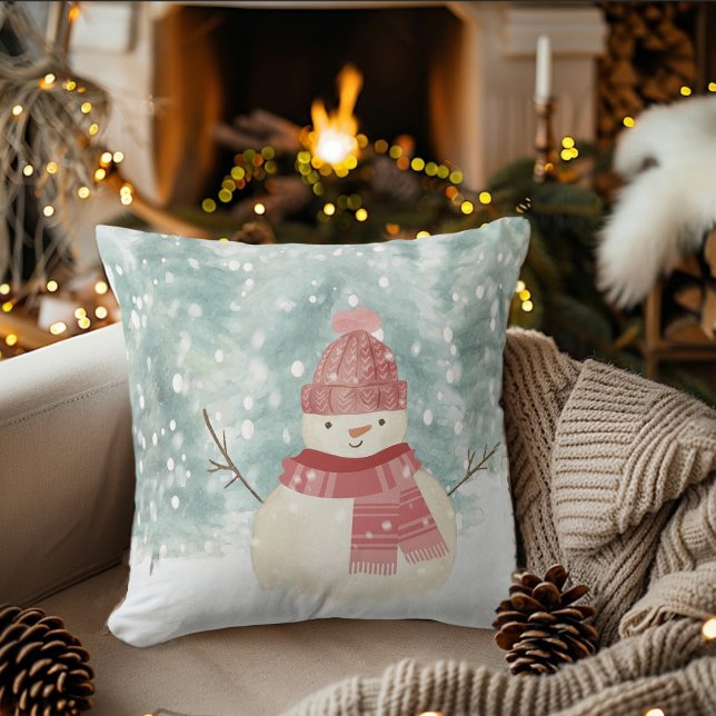 Coussin Aquarelle de neige hiver Bois Noël (Créateur téléchargé)