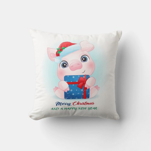 Coussin Aquarelle de Noël mignonne Bébé Cochon Pépinière (Recto)