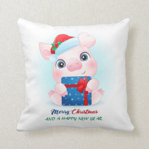 Coussin Aquarelle de Noël mignonne Bébé Cochon Pépinière