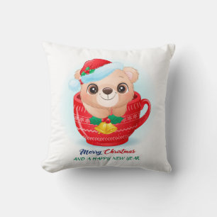 Coussin Aquarelle de Noël mignonne Bébé Ours Pépinière