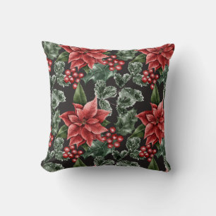Coussin Aquarelle de Noël Poinsettia Motif