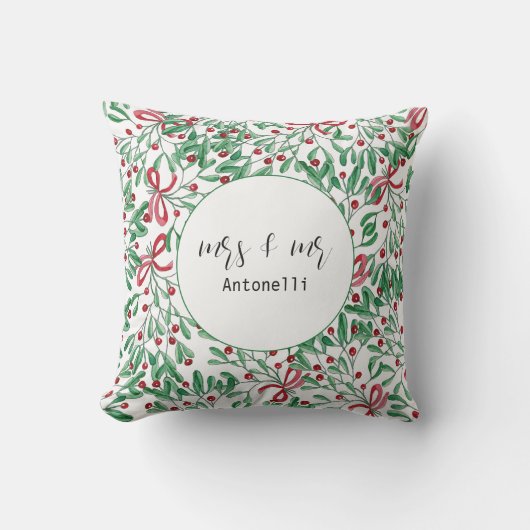 Coussin Aquarelle de Noël Rustique Mistletoe (Recto)