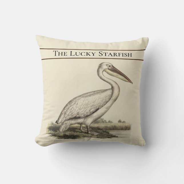 Coussin Aquarelle de pélican marine Vintage personnalisée (Recto)