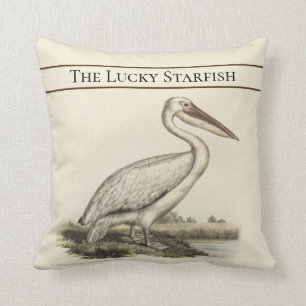 Coussin Aquarelle de pélican marine Vintage personnalisée