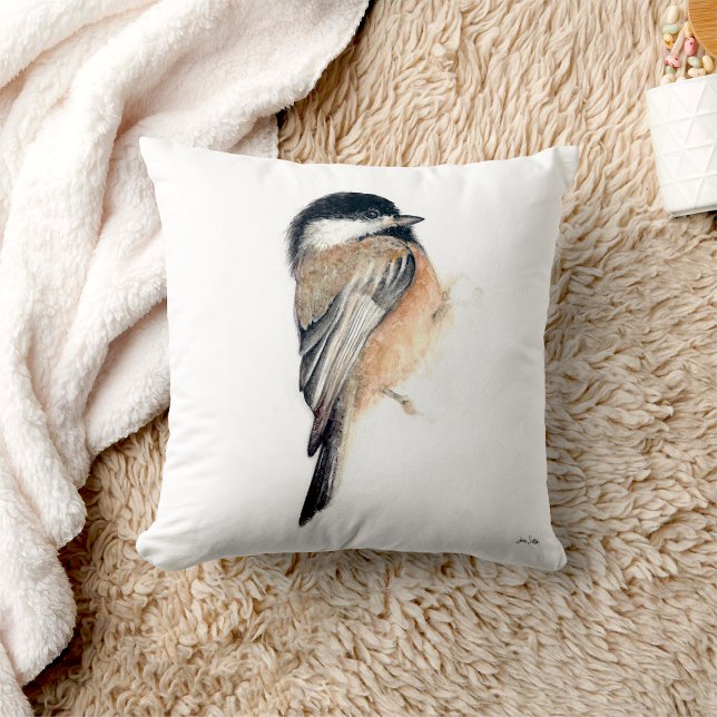 Coussin Aquarelle de poulet (Chickadee Watercolor Throw Pillow from Jenn's Emporium. )