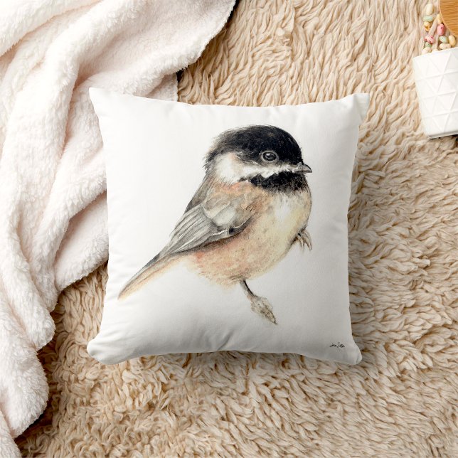 Coussin Aquarelle de poulet (Chickadee Watercolor Art Throw Pillow from Jenn's Emporium. )
