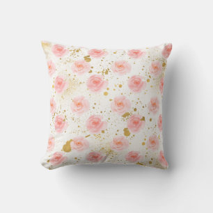 Coussin Aquarelle de roses roses roses d'or