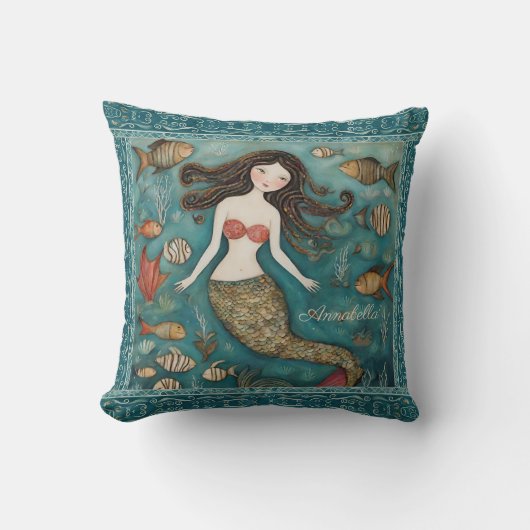 Coussin Aquarelle de sirène personnalisée (Recto)