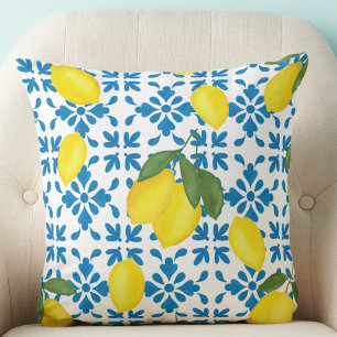 Coussin Aquarelle de style country français bleu citron