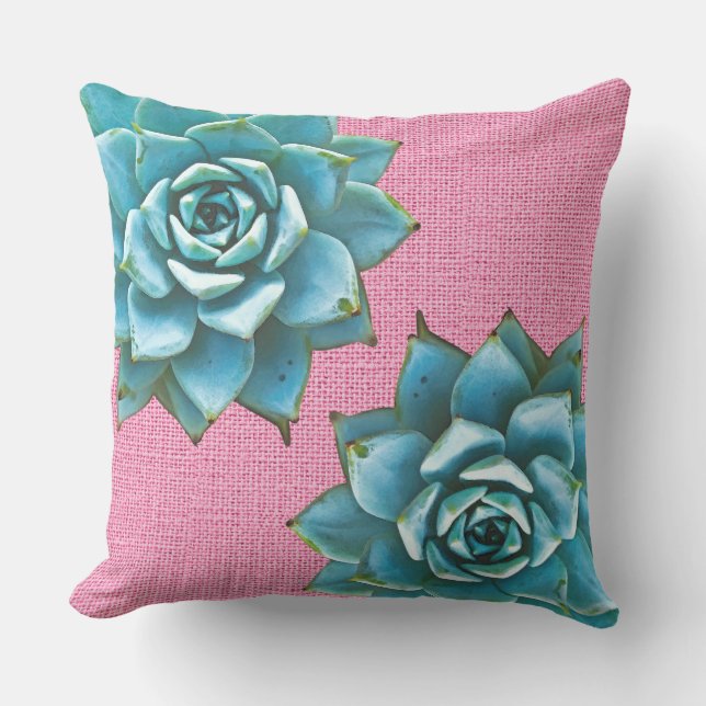 Coussin Aquarelle de succulente sur fond rose (Recto)
