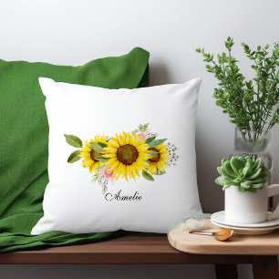 Coussin Aquarelle de tournesol rose Floral