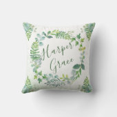 Coussin Aquarelle de verdure Wreath Nom personnalisé (Verso)