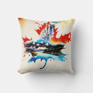 Coussin Aquarelle de voyage de la feuille d'érable Vintag