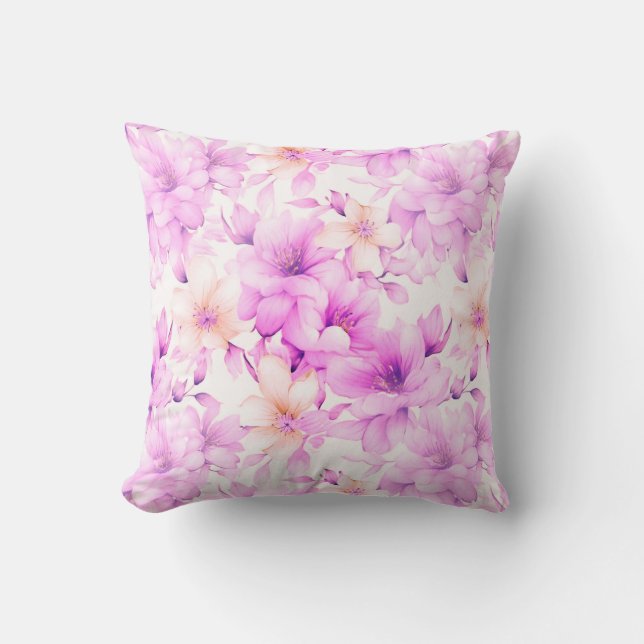 Coussin Aquarelle délicate Fleurs roses (Recto)