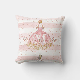 Coussin Aquarelle délicate Jolie fille Monogramme
