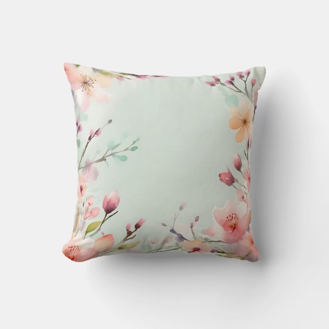 Coussin Aquarelle des branches et des fleurs de printemps (Recto)