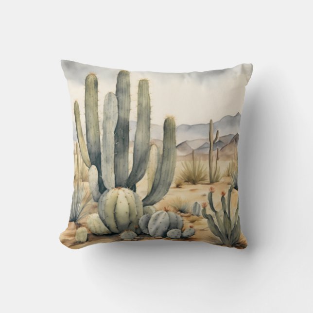 Coussin Aquarelle Desert Dreamscape Cactus (Recto)
