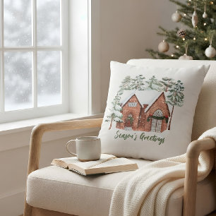 Coussin Aquarelle design Nordique Ferme de Noël Arbre