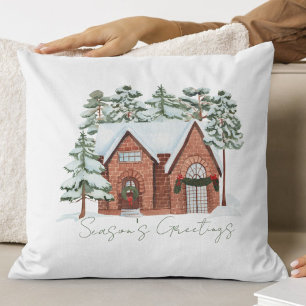 Coussin Aquarelle design Nordique Ferme Pine Noël