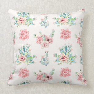 Coussin Aquarelle Dessinez À La Main Des Cactus Exotiques 