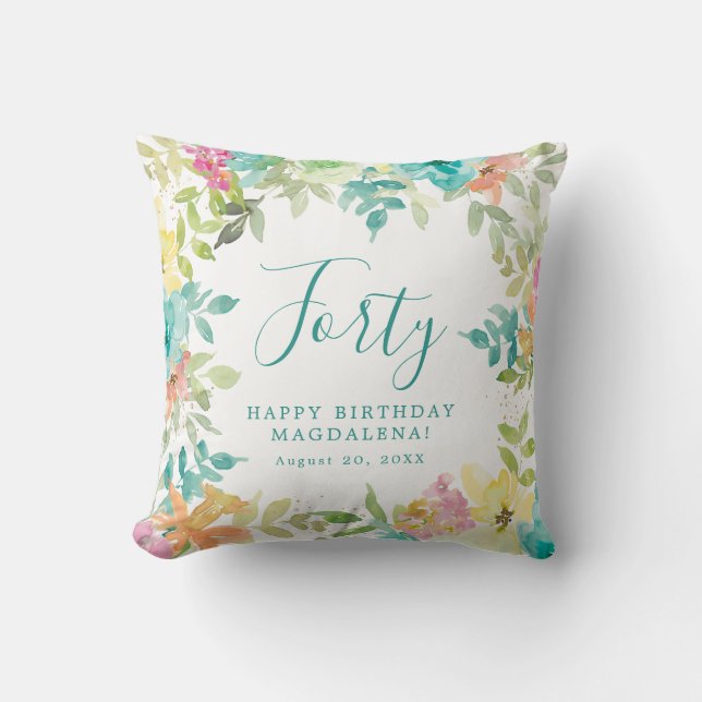 Coussin Aquarelle d'été Floral Custom 40e anniversaire (Recto)