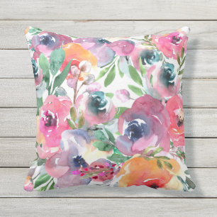 Coussin Aquarelle d'été Floral Indigo rouge rose orange