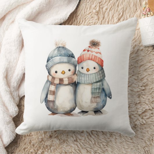 Coussin Aquarelle d'hiver Pingouin Jeu d'oreiller (Couverture)