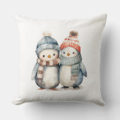 Coussin Aquarelle d'hiver Pingouin Jeu d'oreiller (Recto)