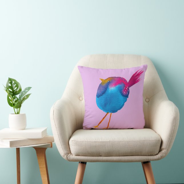 Coussin Aquarelle d'oiseau bleu (Chaise)