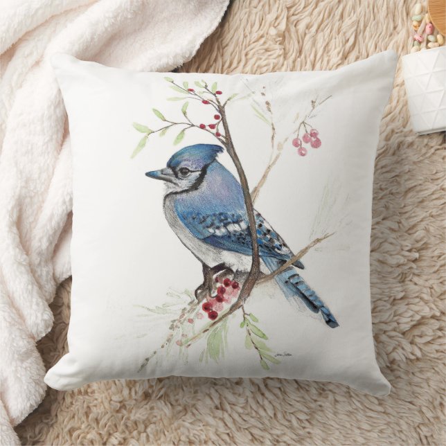 Coussin Aquarelle d'Oiseau bleu Jay Oiseau Oreille d'art J (Couverture)