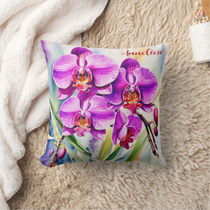 Coussin Aquarelle d'orchidée rose