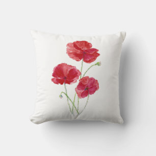 Coussin Aquarelle d'origine Rouge Populaire Jardin Fleur