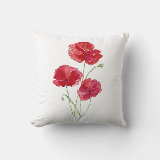 Coussin Aquarelle d'origine Rouge Populaire Jardin Fleur (Recto)