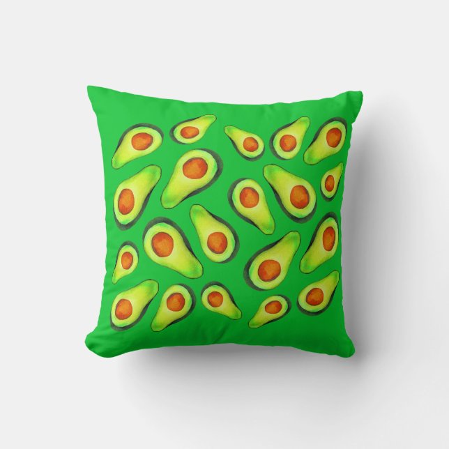 Coussin Aquarelle d'origine verte à l'avocat de pop art (Recto)