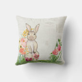 Coussin Aquarelle douce mignonne Français Lapin Floral Vin (Verso)